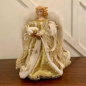 Christmas Angel 12” Tree Topper Cream Champagne Gold Holidays XMAS Decor